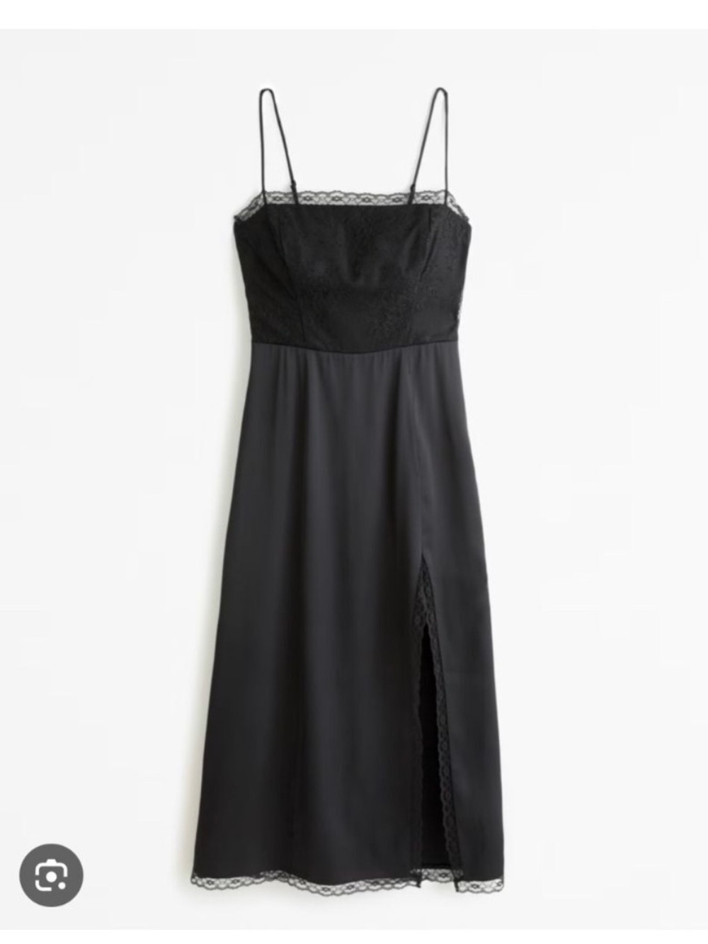 Abercrombie & Fitch Black Lace-Trim Midi Slip Dress with Side Slit Medium Petite